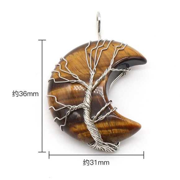 Tree Of Life Wire Wrapped Moon Pendant / Healing Reiki Crystal Necklace - Picture 15 of 15